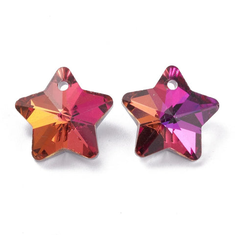 FUCHSIA Electroplate Glass , Faceted, Star, 13x13.5x7mm Electroplate Glass , Faceted, Star, 13x13.5x7mm