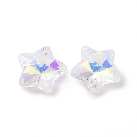 CLEAR AB Electroplate Glass , Faceted, Star, 13x13.5x7mm Electroplate Glass , Faceted, Star, 13x13.5x7mm