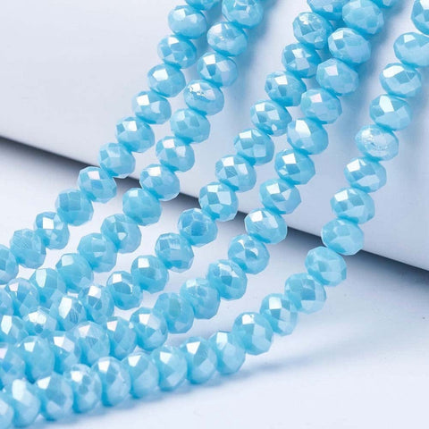DEEP SKY BLUE Electroplate Glass Opaque Solid Color, AB Color Plated, Faceted, Rondelle, 6x5mm Electroplate Glass Opaque Solid Color, AB Color Plated, Faceted, Rondelle, 6x5mm
