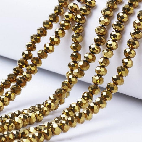 GOLDEN PLATED Electroplate Transparent Glass Beads Strands, Full Plated, Faceted, Rondelle Electroplate Transparent Glass Beads Strands, Full Plated, Faceted, Rondelle