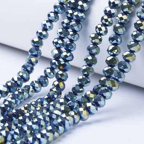 GREEN PLATED Electroplate Transparent Glass Beads Strands, Full Plated, Faceted, Rondelle Electroplate Transparent Glass Beads Strands, Full Plated, Faceted, Rondelle