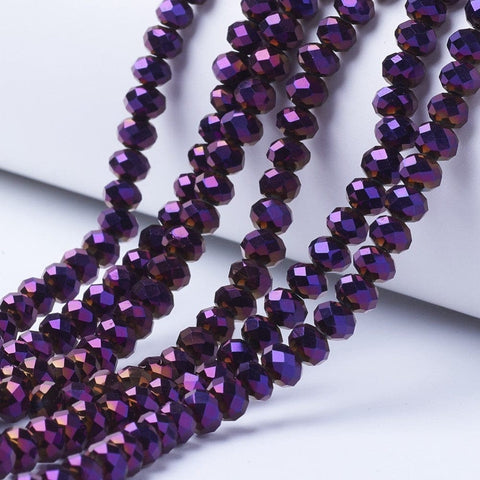 PURPLE PLATED Electroplate Transparent Glass Beads Strands, Full Plated, Faceted, Rondelle Electroplate Transparent Glass Beads Strands, Full Plated, Faceted, Rondelle