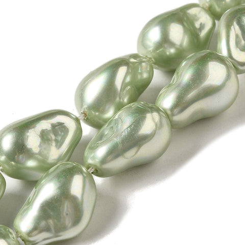DARK SEA GREEN Electroplated Glass Imitation Shell Pearl Beads, Nuggets, 22.5x15.5x15mm Electroplated Glass Imitation Shell Pearl Beads, Nuggets, 22.5x15.5x15mm