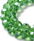 Electroplated Green Glass Bead Strands | Pearl Luster, 32-Facet Round Beads, 8×7mm Electroplated Green Glass Bead Strands | Pearl Luster, 32-Facet Round Beads, 8×7mm