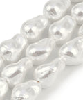 Electroplated Imitation Glass Shell Pearl Nuggets, White, 15-22mm Electroplated Shell Pearl Beads Strands – White Nugget-Shaped Beads for Jewelry Making