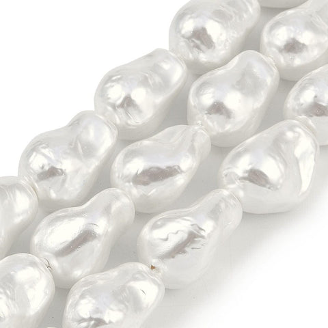 Electroplated Imitation Glass Shell Pearl Nuggets, White, 15-22mm Electroplated Shell Pearl Beads Strands – White Nugget-Shaped Beads for Jewelry Making
