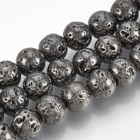 Electroplated Natural Lava Rock Beads, Round, Bumpy, Gunmetal Plated, 6~7mm Electroplated Natural Lava Rock Beads, Round, Bumpy, Gunmetal Plated, 6~7mm