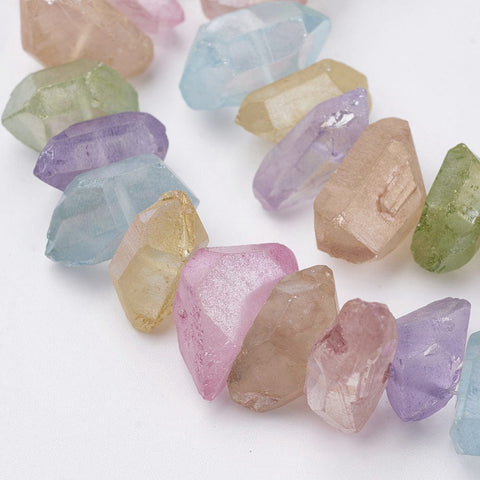 Electroplated Natural Quartz Crystal Bead Strands, Dyed, Frosted, Nuggets, Colorful 7.5-15mm wide, 15-25mm long, 6-18mm thick Electroplated Natural Quartz Crystal Bead Strands, Dyed, Frosted, Nuggets, Colorful 7.5-15mm wide, 15-25mm long, 6-18mm thick