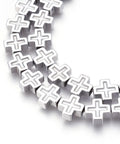 PLATINUM PLATED Electroplated Non-magnetic Synthetic Cross Hematite Slider Connector link Beads 10x10mm Electroplated Non-magnetic Synthetic Cross Hematite Slider Connector link Beads 10x10mm