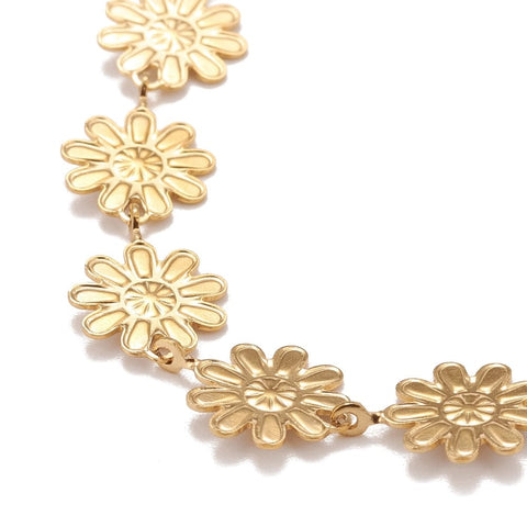Enamel Daisy Link Chain Necklace, PVD Vacuum Plating 304 Stainless Steel Jewelry for Women, Golden Enamel Daisy Link Chain Necklace, PVD Vacuum Plating 304 Stainless Steel Jewelry for Women, Golden