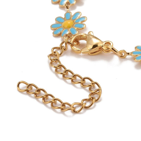 Enamel Daisy Link Chain Necklace, PVD Vacuum Plating 304 Stainless Steel Jewelry for Women, Golden Enamel Daisy Link Chain Necklace, PVD Vacuum Plating 304 Stainless Steel Jewelry for Women, Golden