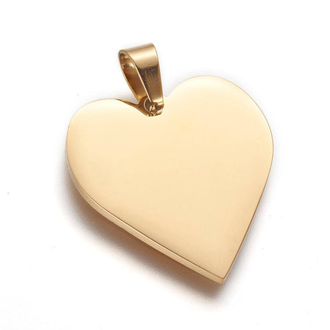 ION GOLD PLATED Engravable 304 Stainless Steel, Heart, 25x23.5x1.4mm Engravable 304 Stainless Steel, Heart, 25x23.5x1.4mm
