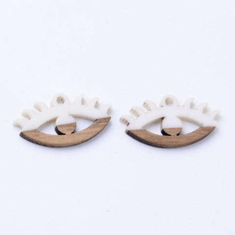 CREAM WHITE (ER8785-B05) (ER8785-X) Resin & Walnut Wood Pendants, Eyes,14x27x4mm (2 PCS) (ER8785-X) Resin & Walnut Wood Pendants, Eyes,14x27x4mm (2 PCS)