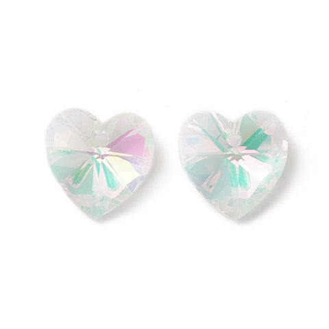 CLEAR AB Faceted Glass Charms, Heart, Back Plated, 14x14x7.5mm Faceted Glass Charms, Heart, Back Plated, 14x14x7.5mm