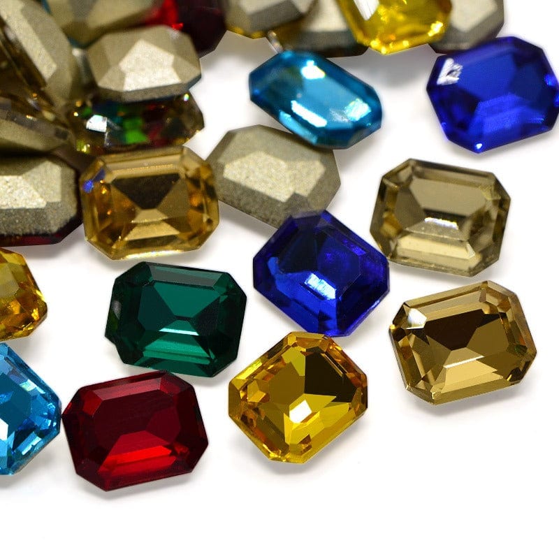 Faceted Rectangle Glass Pointed Back Rhinestone Cabochons, Back Plated ...
