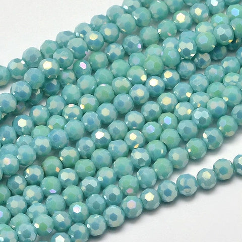 TURQUOISE Faceted Round Full Rainbow Plated Electroplate Glass Beads, 4mm Faceted Round Full Rainbow Plated Electroplate Glass Beads, 4mm