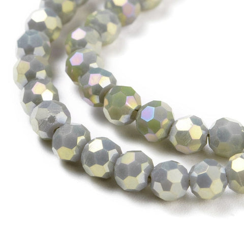 GREY Faceted Round Full Rainbow Plated Electroplate Glass Beads, 4mm Faceted Round Full Rainbow Plated Electroplate Glass Beads, 4mm
