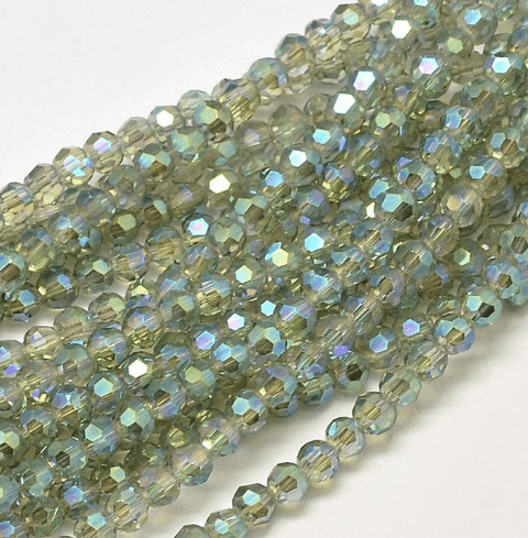 MEDIUM SEA GREEN Faceted Round Full Rainbow Plated Electroplate Glass Beads, 4mm Faceted Round Full Rainbow Plated Electroplate Glass Beads, 4mm