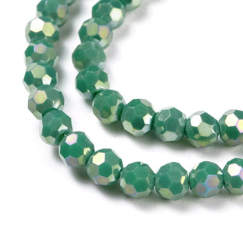 SEA GREEN Faceted Round Full Rainbow Plated Electroplate Glass Beads, 4mm Faceted Round Full Rainbow Plated Electroplate Glass Beads, 4mm