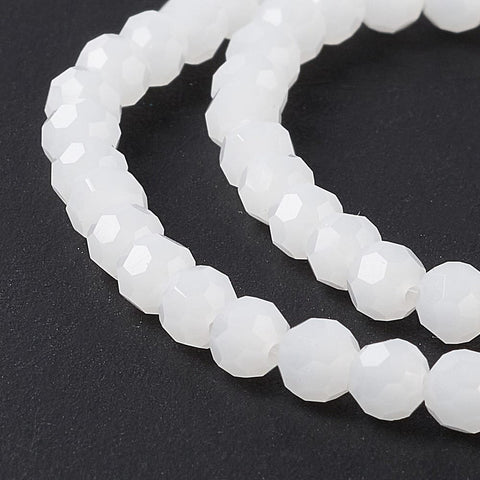MEDIUM WHITE Faceted Round Glass Bead Strands – 4mm Faceted Round Glass Bead Strands – 4mm