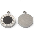 Fashion 304 Stainless Steel Enamel Charms, Flat Round with Black Roman Numerals Fashion 304 Stainless Steel Enamel Charms, Flat Round with Black Roman Numerals