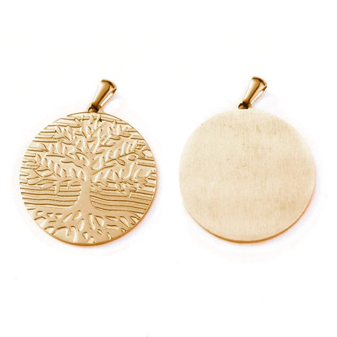 Flat Round with Tree of Life Ion Plating(IP) 304 Stainless Steel Pendants, Golden, 32x30x1.5mm Flat Round with Tree of Life Ion Plating(IP) 304 Stainless Steel Pendants, Golden, 32x30x1.5mm