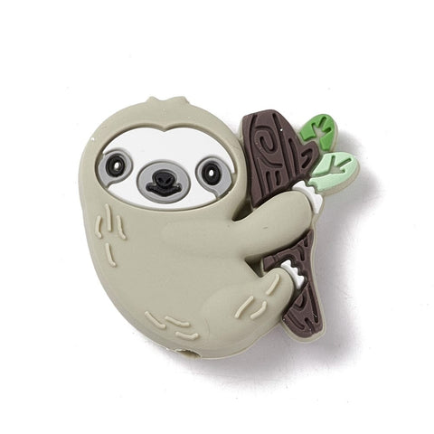 Food Grade Eco-Friendly Silicone Focal Beads, Baby Chew Teething, Sloth, 33mm Food Grade Eco-Friendly Silicone Focal Beads, Baby Chew Teething, Sloth, 33mm