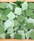 SPRING GREEN Glass Mosaic Tiles – 25x25mm Mixed Finish Glass Mosaic Tiles – 25x25mm Mixed Finish