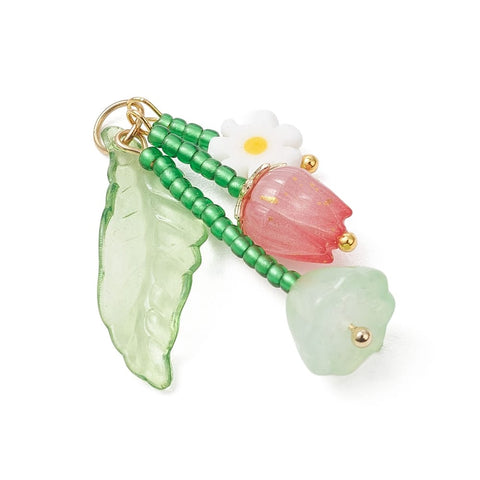 Glass & Opaque Acrylic Beaded Flower Pendant, Red Charms Glass & Opaque Acrylic Beaded Flower Pendant, Red Charms