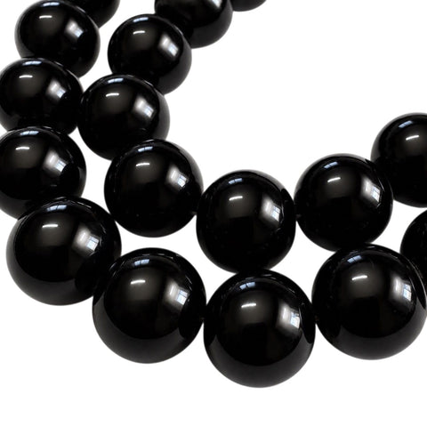 BLACK Glass Pearl Beads, Round, 16mm Glass Pearl Beads, Round, 16mm