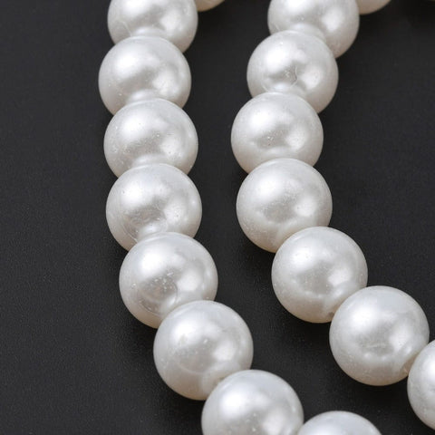 WHITE Glass Pearl Beads Strands, Pearlized, Round, 10mm Glass Pearl Beads Strands, Pearlized, Round, Black Size: about 10mm in diameter, hole: 1mm, about 85pcs/strand