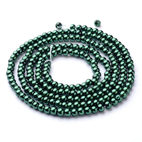 DARK GREEN Glass Pearls, 4mm Glass Pearls 4mm Gold 