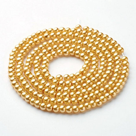 KHAKI Glass Pearls, 4mm Glass Pearls 4mm Gold 