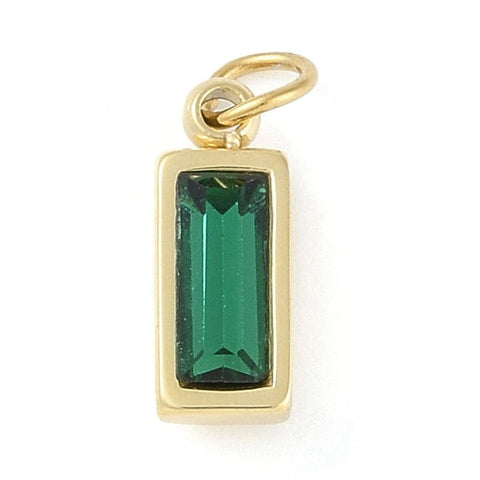GREEN Glass Pendants, Ion Plating 304 Stainless Steel Rectangle Charms, Real 18K Gold Plated, 11x4x3.5mm Glass Pendants, Ion Plating 304 Stainless Steel Rectangle Charms, Real 18K Gold Plated, 11x4x3.5mm
