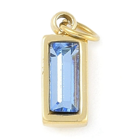 LIGHT SKY BLUE Glass Pendants, Ion Plating 304 Stainless Steel Rectangle Charms, Real 18K Gold Plated, 11x4x3.5mm Glass Pendants, Ion Plating 304 Stainless Steel Rectangle Charms, Real 18K Gold Plated, 11x4x3.5mm