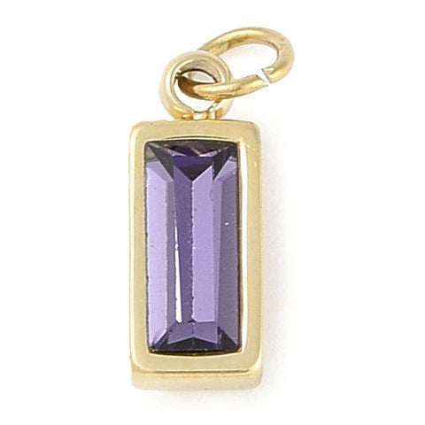 MEDIUM PURPLE Glass Pendants, Ion Plating 304 Stainless Steel Rectangle Charms, Real 18K Gold Plated, 11x4x3.5mm Glass Pendants, Ion Plating 304 Stainless Steel Rectangle Charms, Real 18K Gold Plated, 11x4x3.5mm