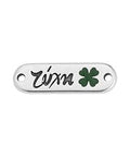 SILVER ANTIQUE Gold Plated Alloy Link Luck / Τύχη with Clover, 24x7mm Gold Plated Alloy Link Luck / Τύχη with Clover, 24x7mm