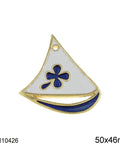 Gold Plated Boat Pendant with Enamel, 50x46mm Gold Plated Boat Pendant with Enamel, 50x46mm
