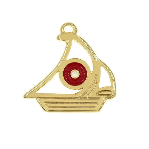 Gold Plated Boat Pendant with Enamel Evil Eye, 36.5x36.5mm Gold Plated Boat Pendant with Enamel Evil Eye, 36.5x36.5mm