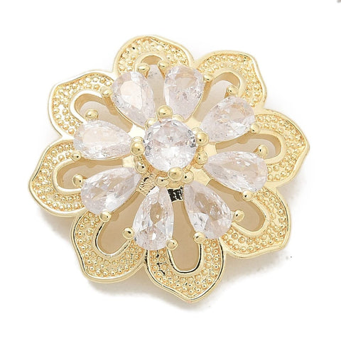 Gold-Plated Brass Micro-Pavé Cubic Zirconia Flower Button – 21.5mm Gold CZ Flower Button 21.5mm | BalzarCrafts