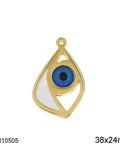 Gold Plated Evil Eye Pendant with Enamel, 38x24mm Gold Plated Evil Eye Pendant with Enamel, 38x24mm