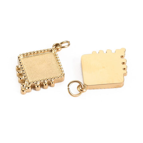 Gold-Plated Stainless Steel Rhombus Cabochon Pendant Setting – 11mm 14K Gold Rhombus Cabochon Setting 11mm | BalzarCrafts