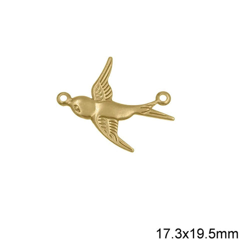 GOLD PLATED Stainless Steel Spacer Stamped Swallow 17.3x19.5mm Stainless Steel Spacer Stamped Swallow 17.3x19.5mm
