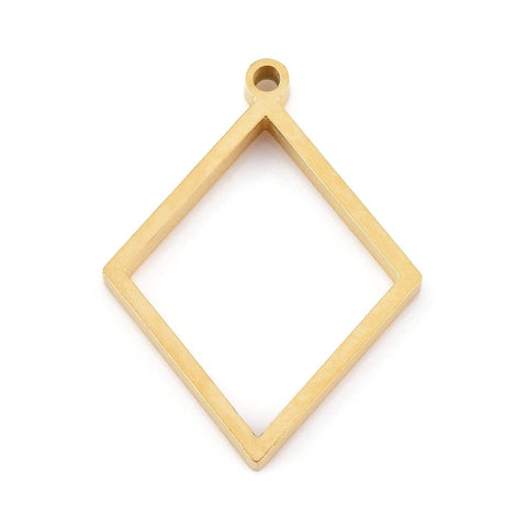 RHOMBUS 24x33mm Golden 304 Stainless Steel Open Back Bezel Pendants, For DIY UV Resin, Epoxy Resin Golden 304 Stainless Steel Open Back Bezel Pendants, For DIY UV Resin, Epoxy Resin