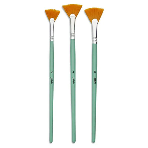 Golden Taklon Fan Brush Set – 3 Short-Handle Paintbrushes Golden Taklon Fan Brush Set – 3 Short-Handle Paintbrushes