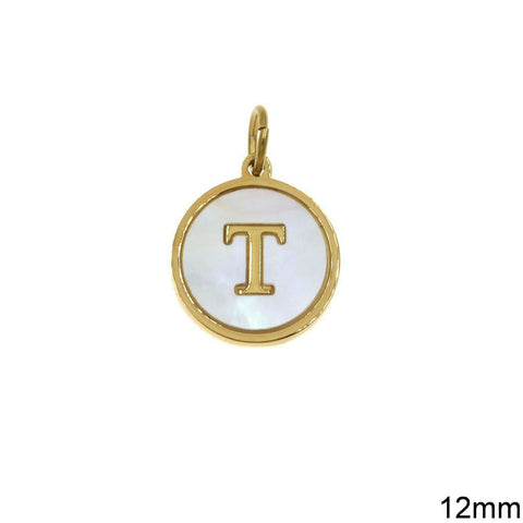 Τ Greek Stainless Steel Pendant Letters with Acrylic Shell, 12mm Greek Stainless Steel Pendant Letters with Acrylic Shell, 12mm