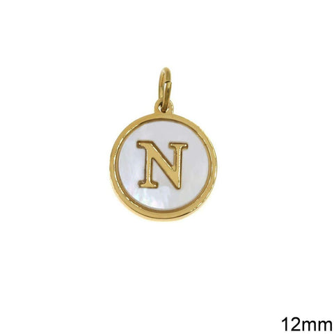 Ν Greek Stainless Steel Pendant Letters with Acrylic Shell, 12mm Greek Stainless Steel Pendant Letters with Acrylic Shell, 12mm