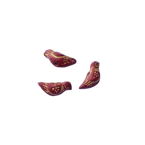 Red Hand Crafted Clay Bird Slider Beads, 9x18mm Hand Crafted Clay Bird Slider Beads, 9x18mm