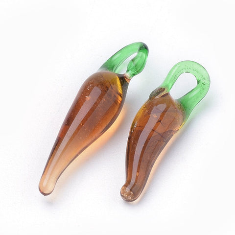 Handmade Lampwork Hot Pepper Pendants – Sienna Glass Charms Handmade Lampwork Hot Pepper Pendants – Sienna Glass Charms for Jewelry Making