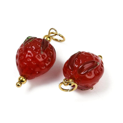 Handmade Strawberry Lampwork Pendants with 304 Stainless Steel Findings, 23x13mm Handmade Strawberry Lampwork Pendants with 304 Stainless Steel Findings, 23x13mm